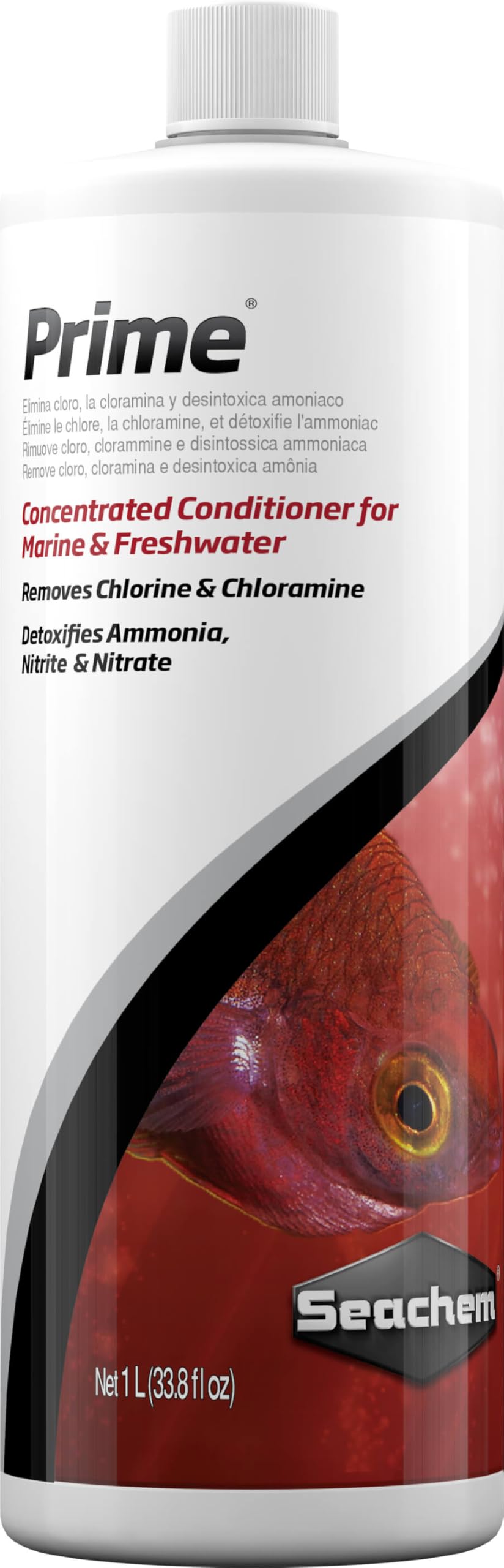 Seachem Prime conditioner bottle shown from the front.