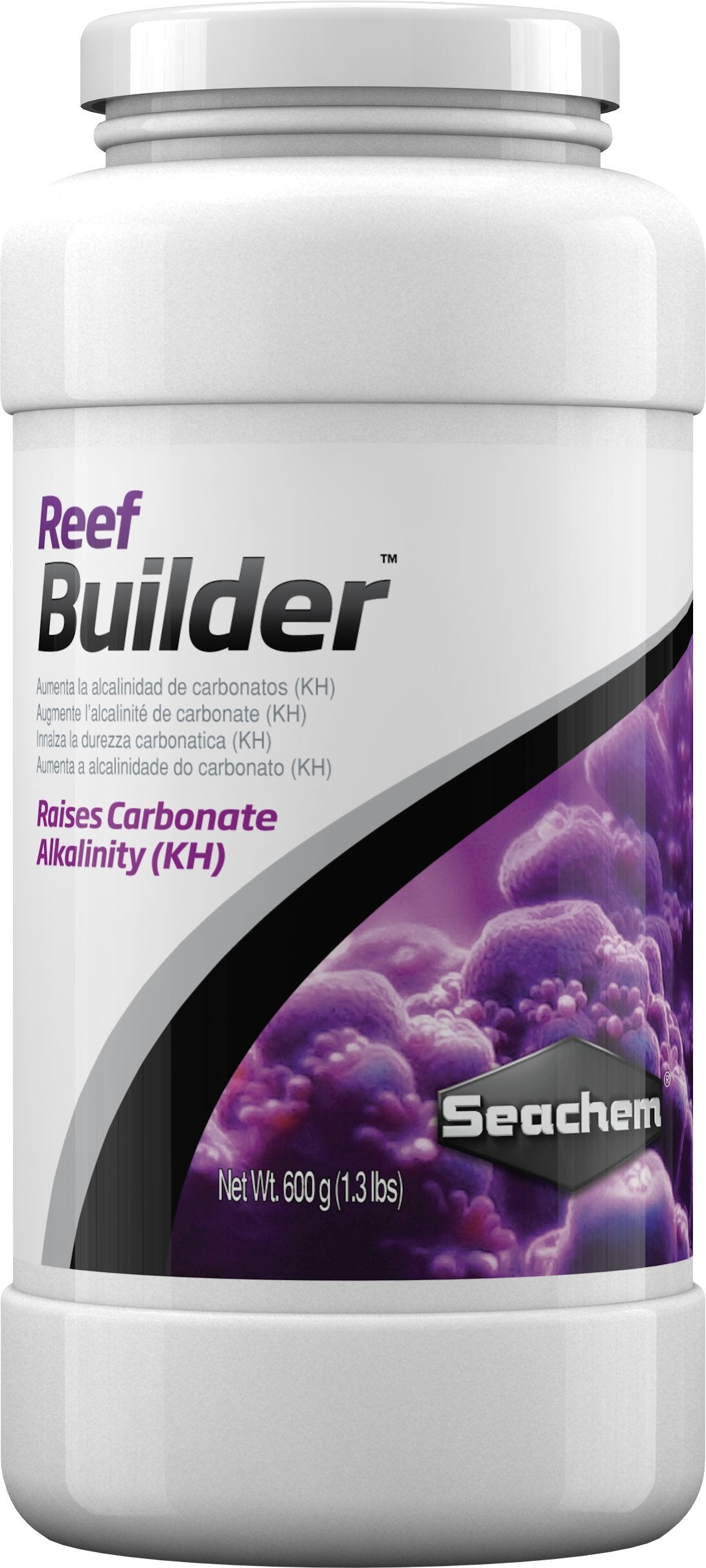 Seachem Reef Builder container shown from the front with its product label visible.