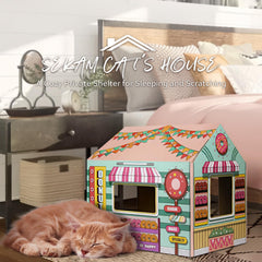 SEKAM cardboard cat house shown from a side angle to reveal its shape.
