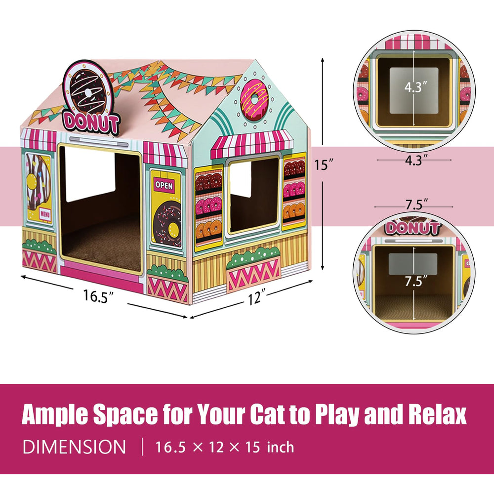 SEKAM cardboard cat house highlighting its triangular roof and hideaway space.