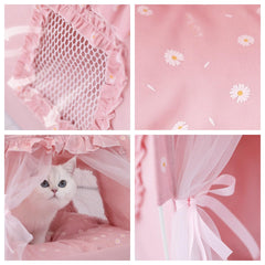 Selena cat and dog tent bed mesh window and door curtain detail.