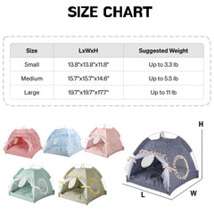 Selena cat and dog tent bed plush balls and lotus-leaf edging close-up.