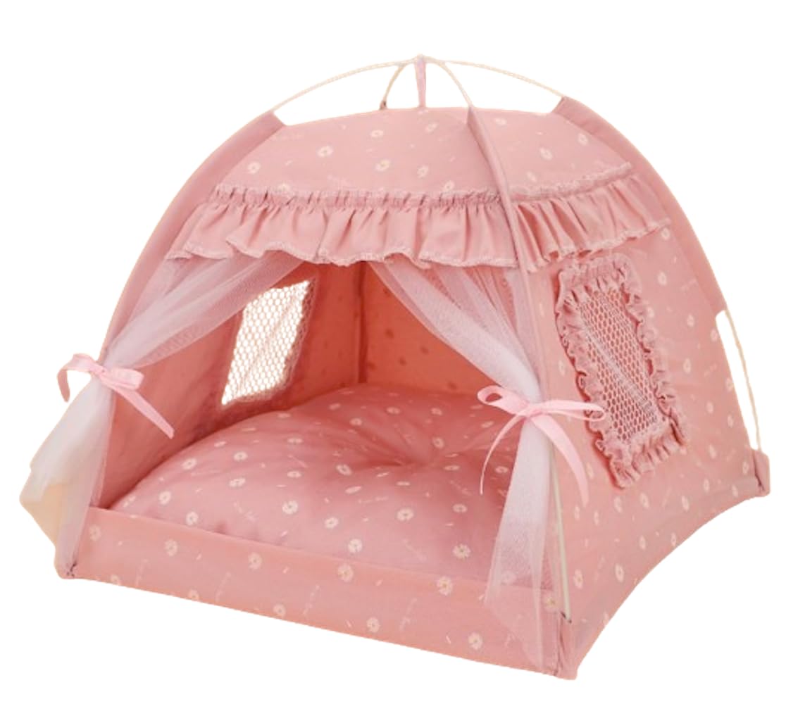 Selena cat and dog tent bed twill fabric and printed imagery detail.
