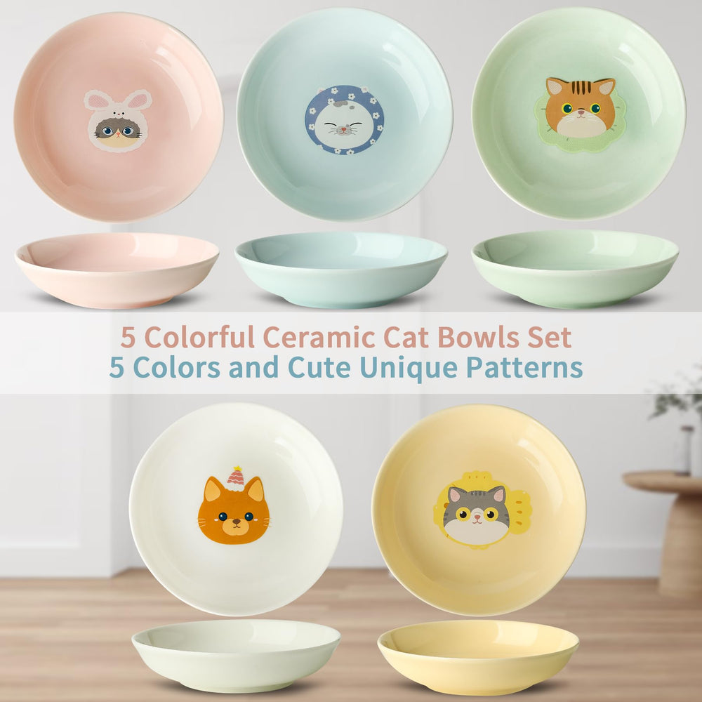 Seyatoo Ceramic Cat Bowl shown from the side to display its wide, shallow shape.