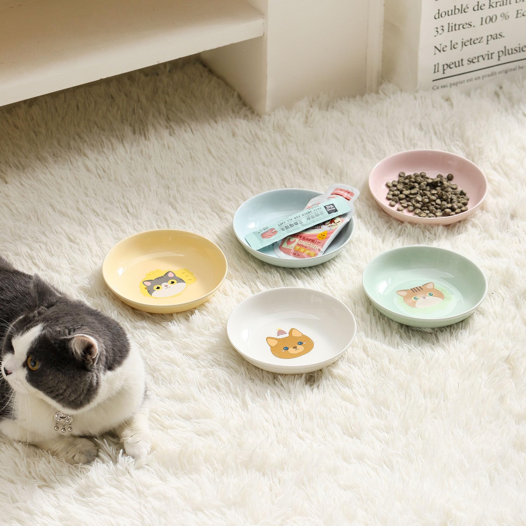 Seyatoo Ceramic Cat Bowls stacked together for storage.