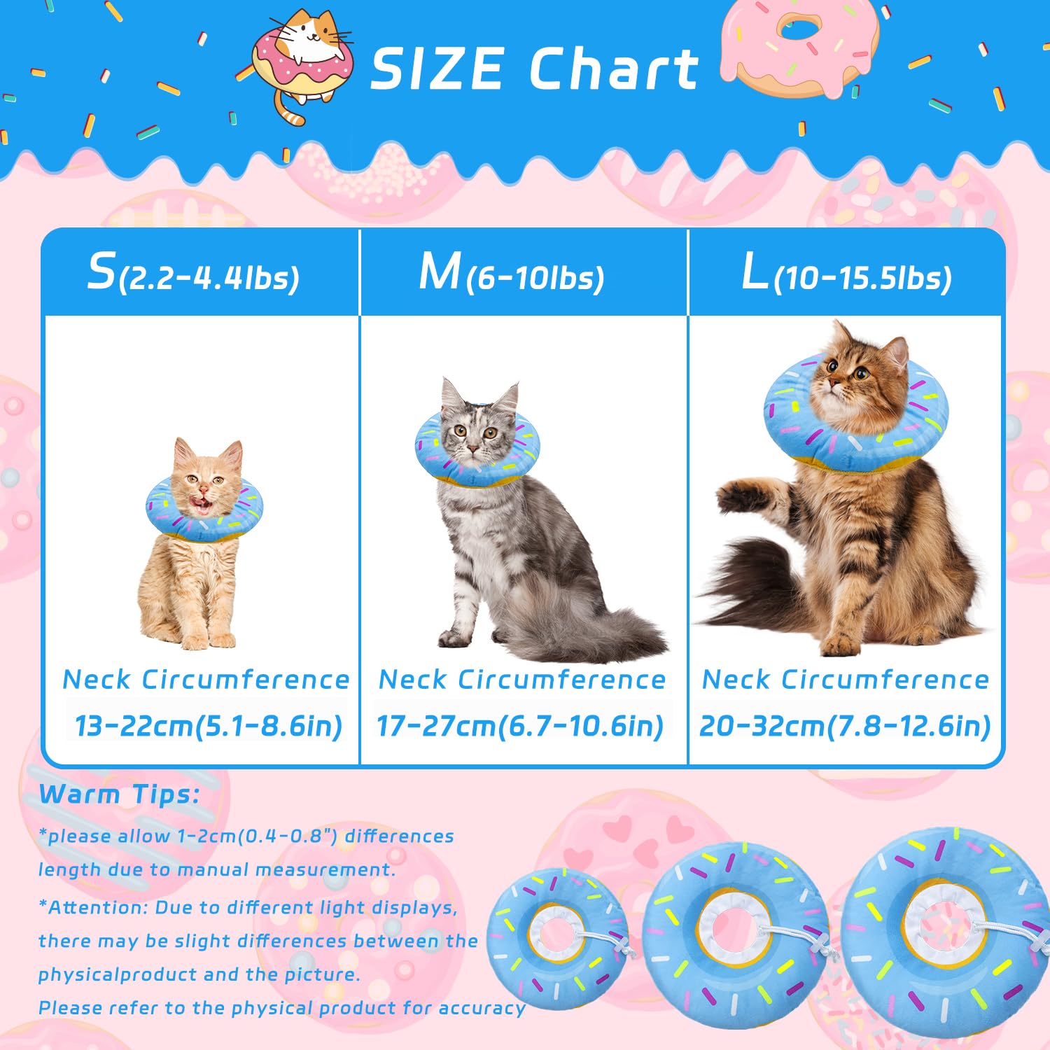Seyezo cat cone collar shown from the side to display its donut shape.