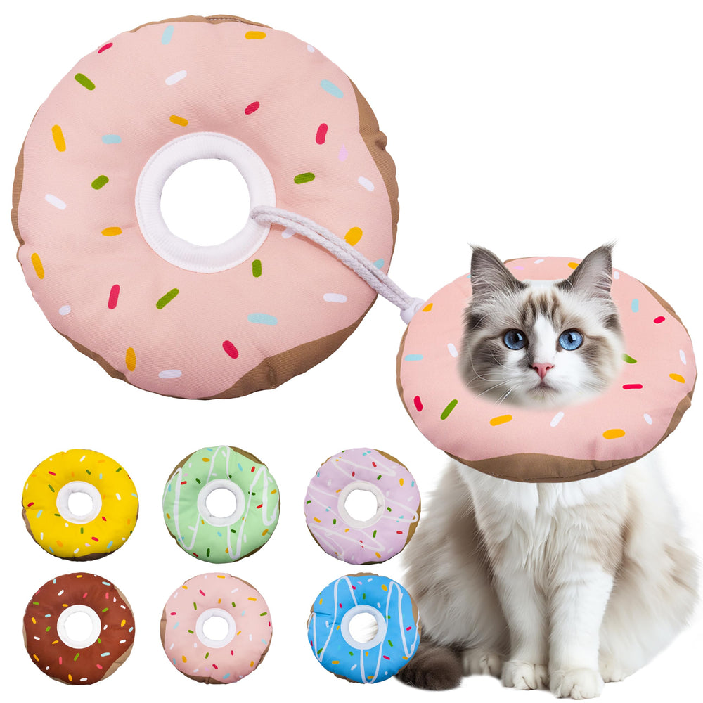 Seyezo cat recovery cone shown from the front in pink.