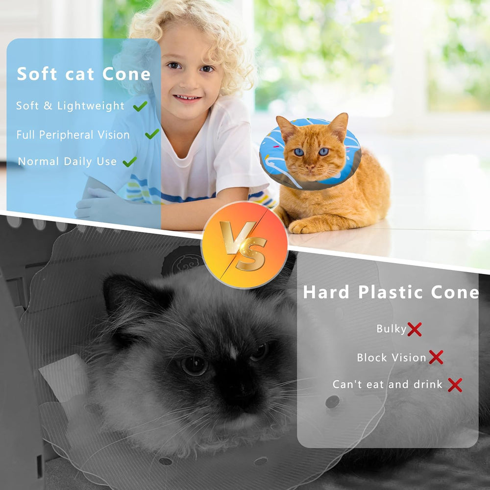 Seyezo cat recovery cone shown as a soft pillow for a resting cat.