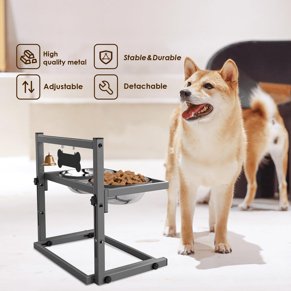 SHAINFUN Elevated Dog Bowls shown with the adjustable-width base in focus.
