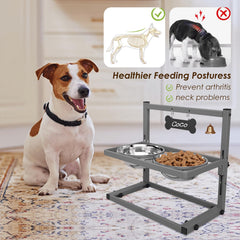 SHAINFUN Elevated Dog Bowls shown with the stand height adjustment in focus.