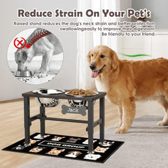 SHAINFUN Elevated Dog Bowls stand showing its three adjustable height settings.