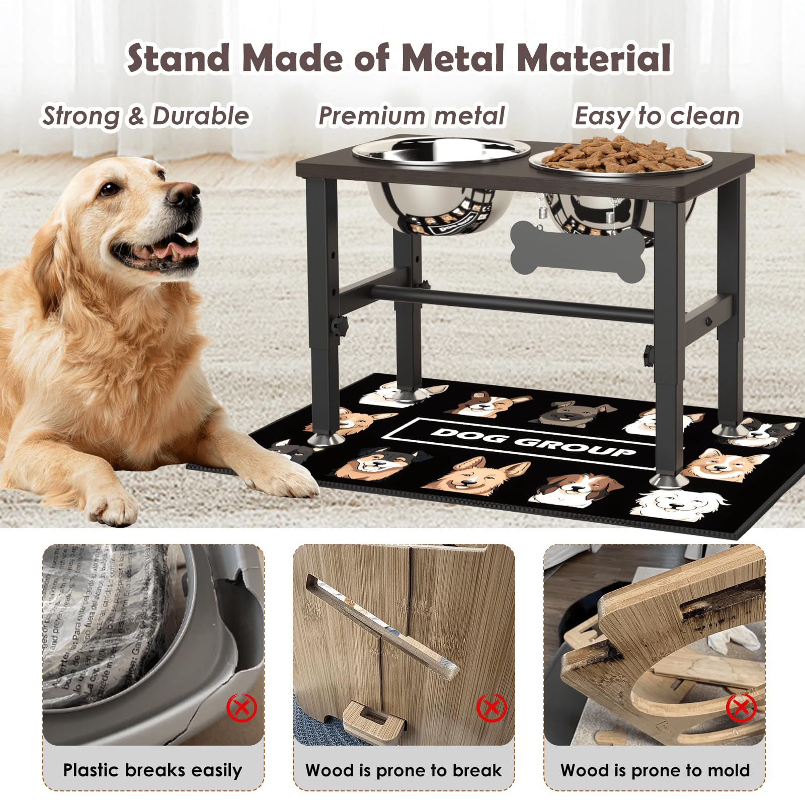 SHAINFUN Elevated Dog Bowls shown with the spill-proof mat beneath the stand.
