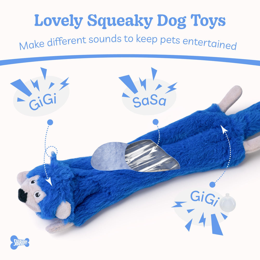 SHARLOVY dog toy shown with its stuffing-free plush construction.