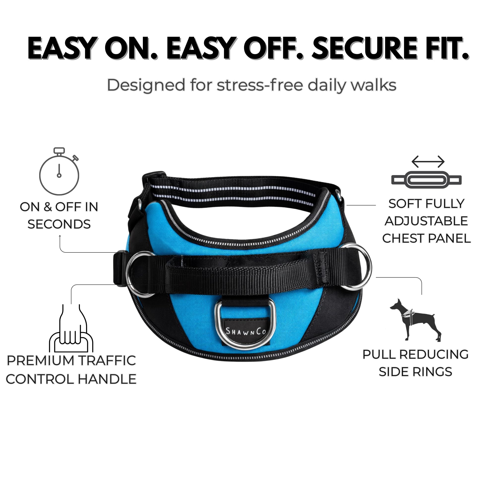 SHAWNCO dog harness with its breathable mesh underside visible.