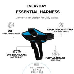 SHAWNCO Essential Dog Harness shown in its Oceanic Blue color.