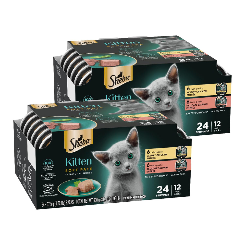 Sheba Perfect Portions Kitten Pate Wet Cat Food packaging shown from the front.