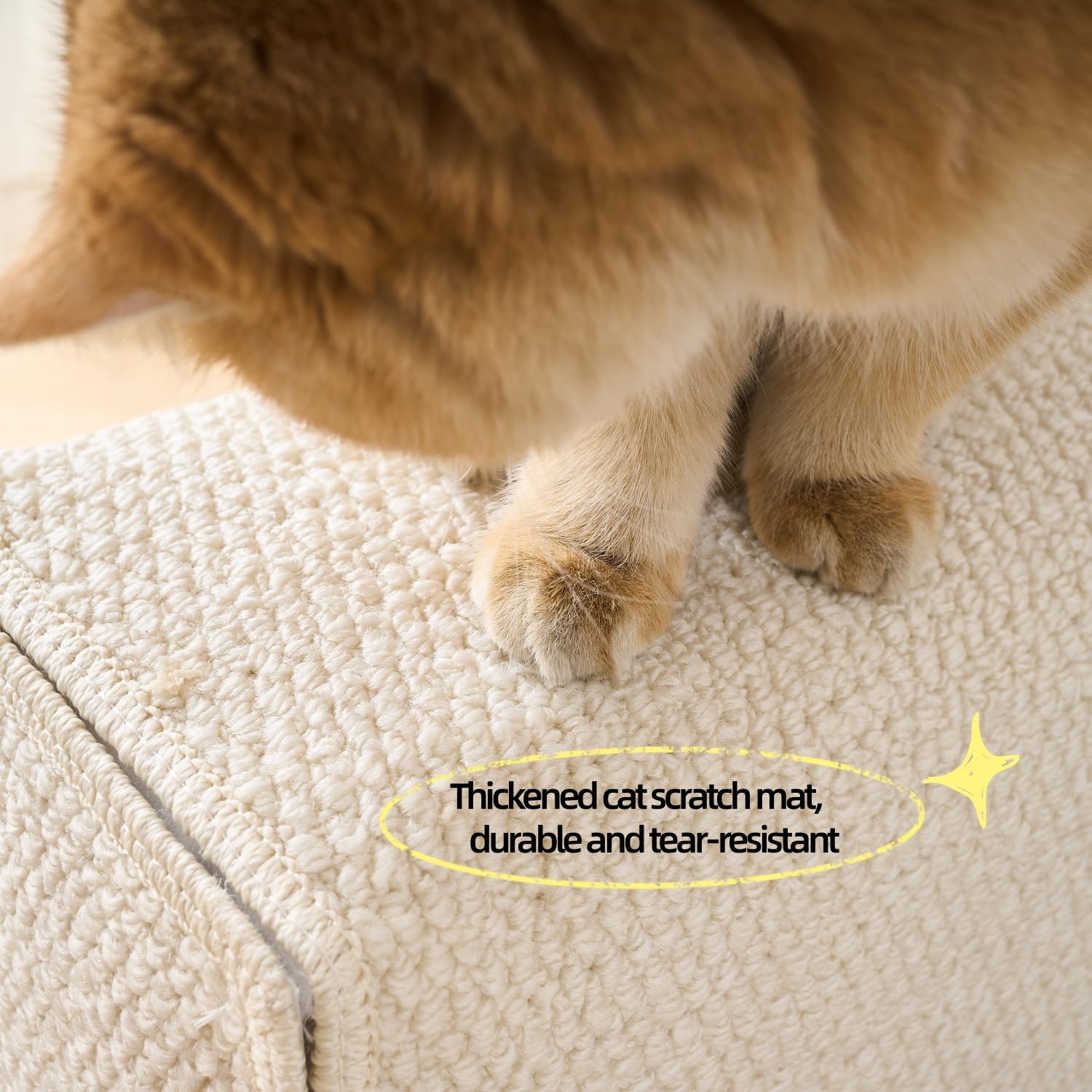 SHENGOCASE Cat Scratch Pad providing a cat with a surface to scratch beside a sofa.