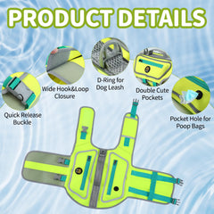 Sheripet dog life jacket pocket with an opening for poop bags.