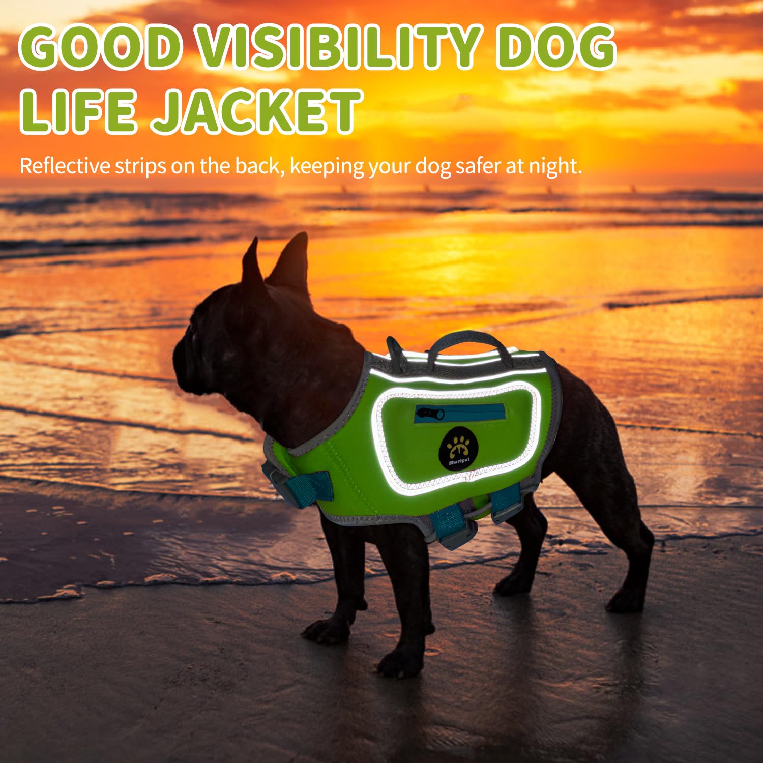 Sheripet dog life jacket with top grab handles.