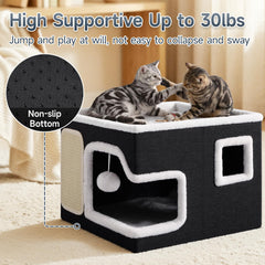 Shikha cat house with its plush-padded top platform.