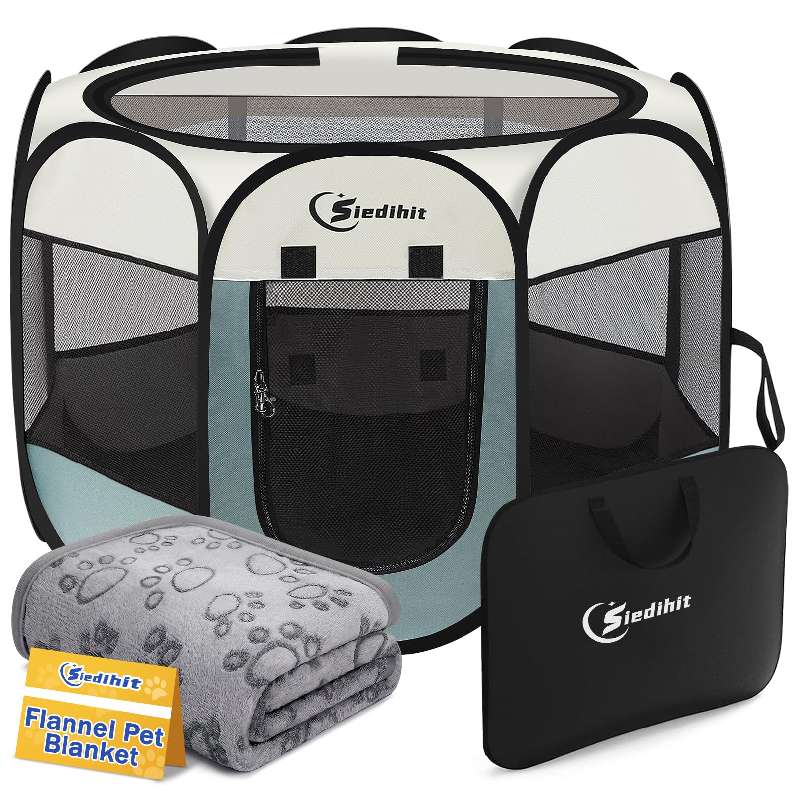 Siedihit pet playpen tent shown from the front in small grey.