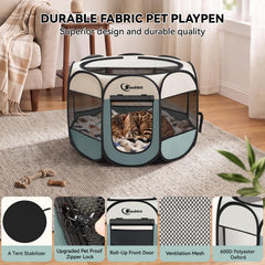 Siedihit pet playpen close-up showing its mesh side panels and half-mesh top.