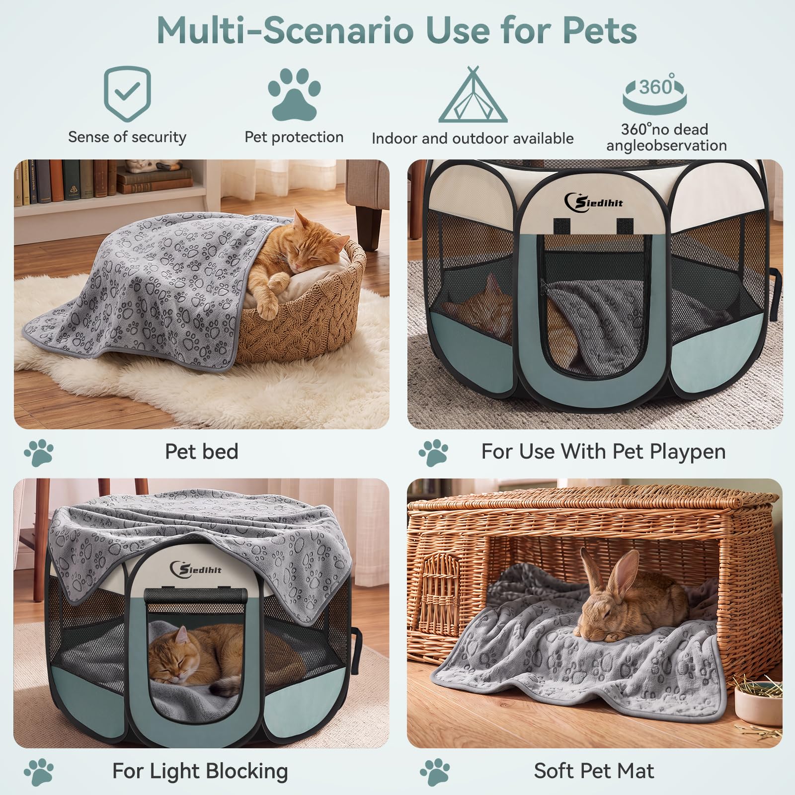Siedihit pet playpen showing the detachable zippered mesh top.
