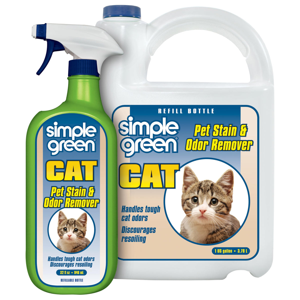 Simple Green Cat Stain & Odor Remover shown as a sprayer and refill set.