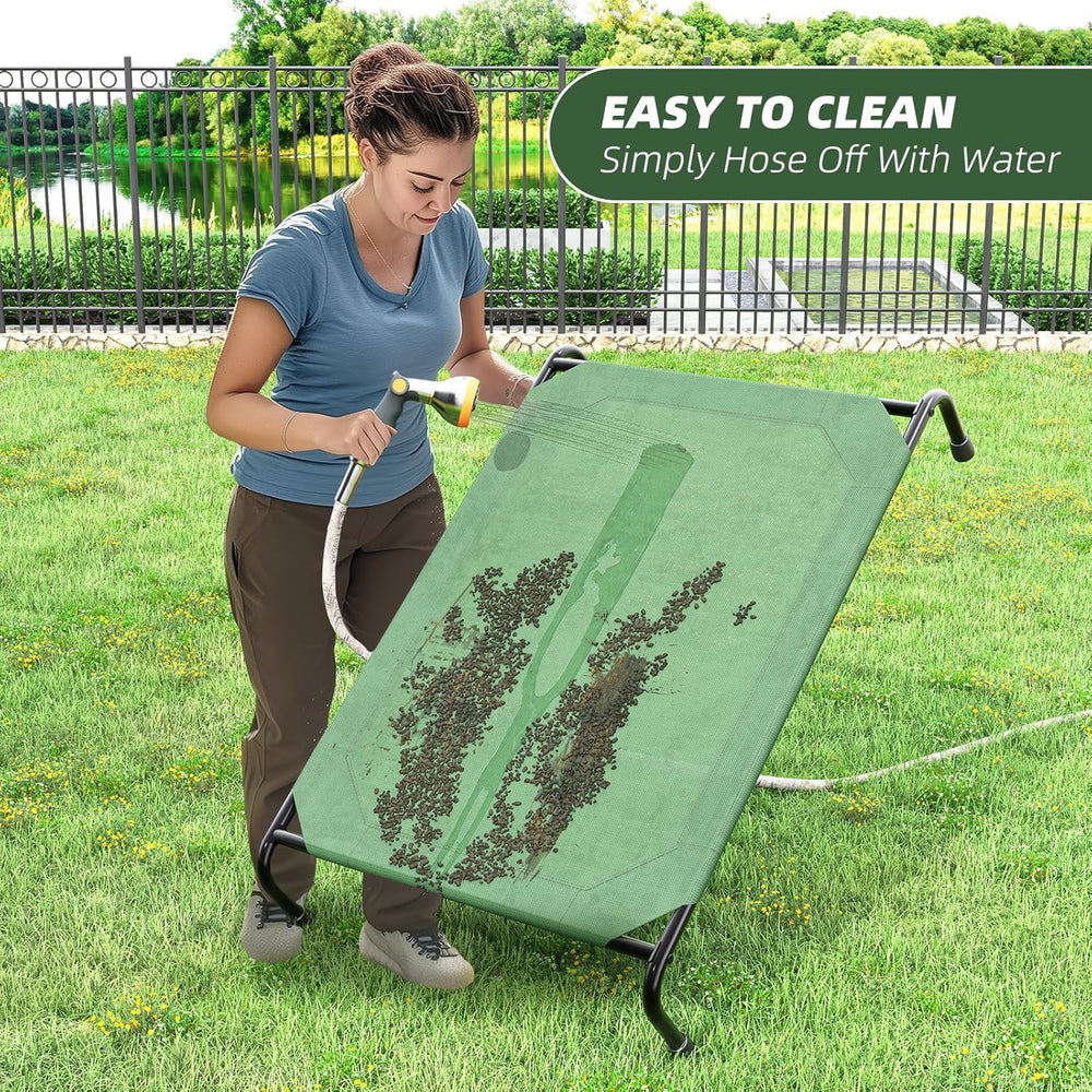Simple Trending elevated dog bed shown set up for outdoor use.