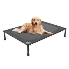 Simple Trending Elevated Dog Bed shown from the front with its black raised mesh surface.