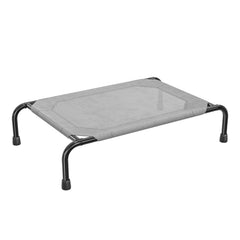Simple Trending elevated dog bed shown from the front with its grey mesh cot and raised frame.