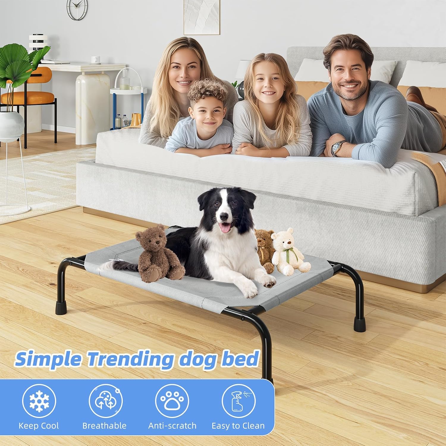 Simple Trending elevated dog bed shown in an outdoor setting.