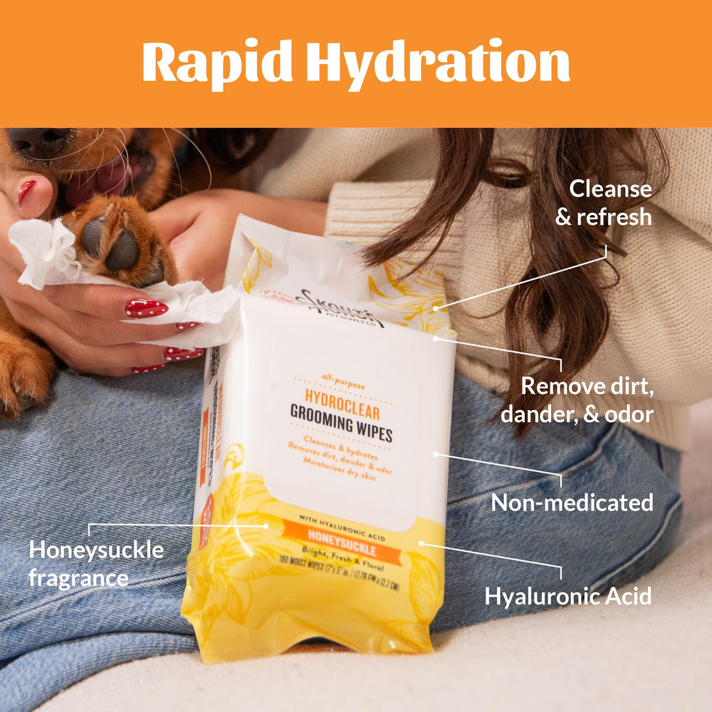 SKOUT'S HONOR HydroClear Grooming Wipes shown for skin fold grooming.
