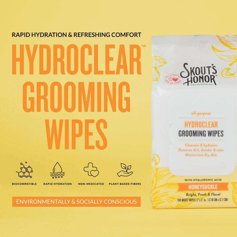 SKOUT'S HONOR HydroClear Grooming Wipes shown in a close-up of the wipe.
