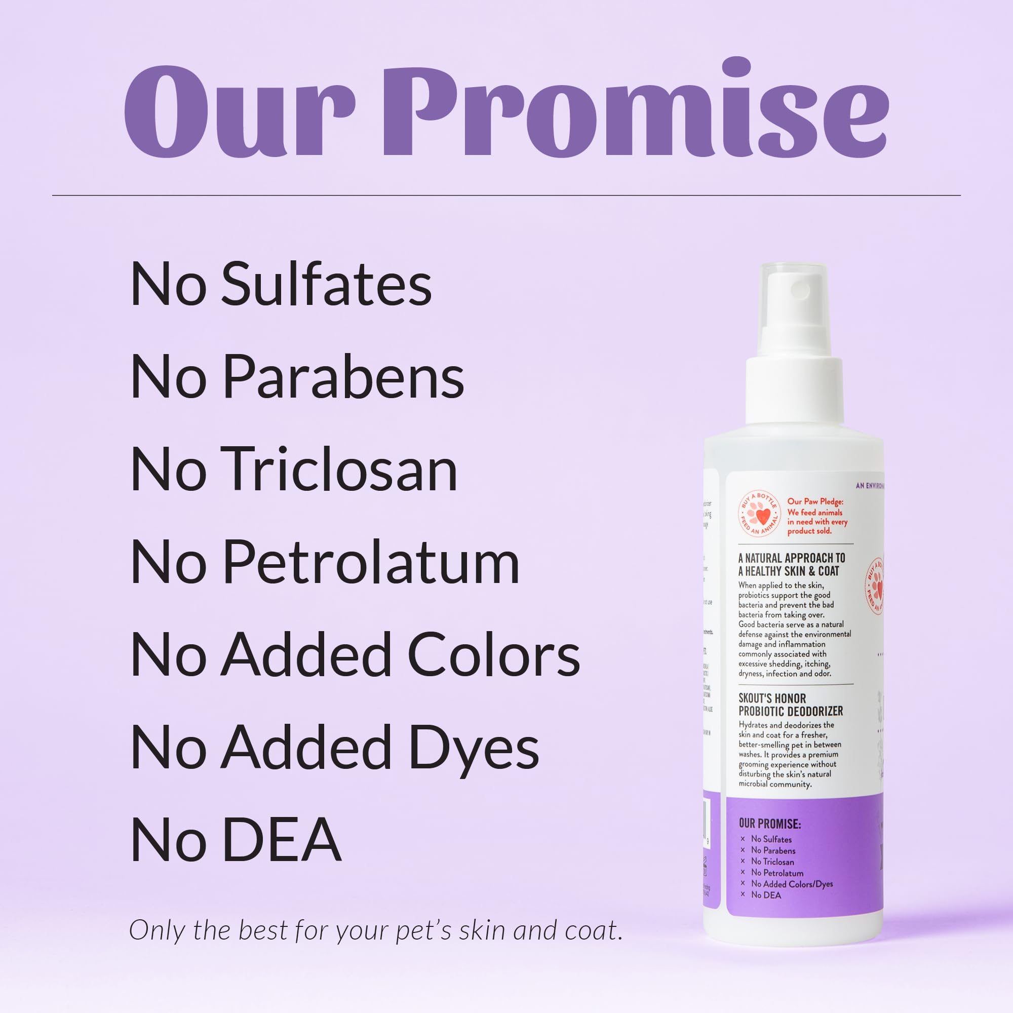 SKOUT'S HONOR Probiotic Dog Deodorizing Spray shown with its avocado oil ingredient detail.