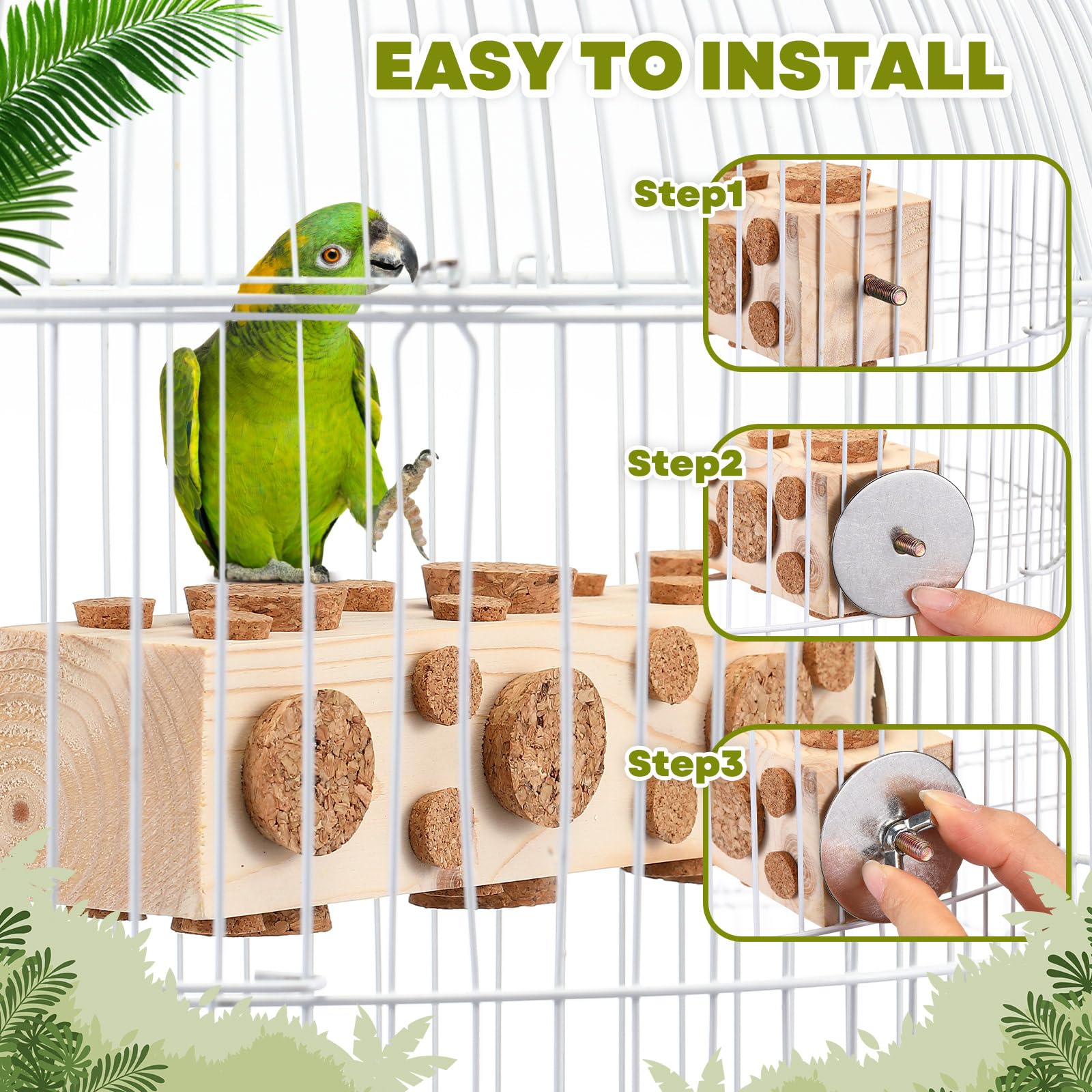 Skyygemm Bird Foraging Toy detail showing its solid-wood construction.