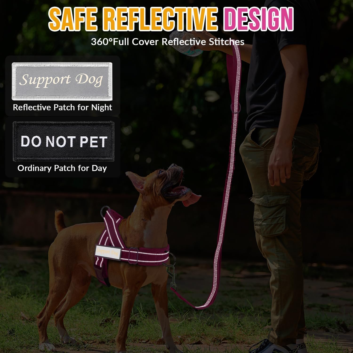 SlowTon dog harness showing reflective strips for visibility.