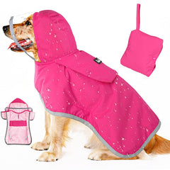 SlowTon dog raincoat shown from the front with its hood and coat shape visible.