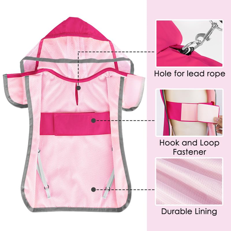 SlowTon dog raincoat rear view showing the leash opening beneath its pocket cover.