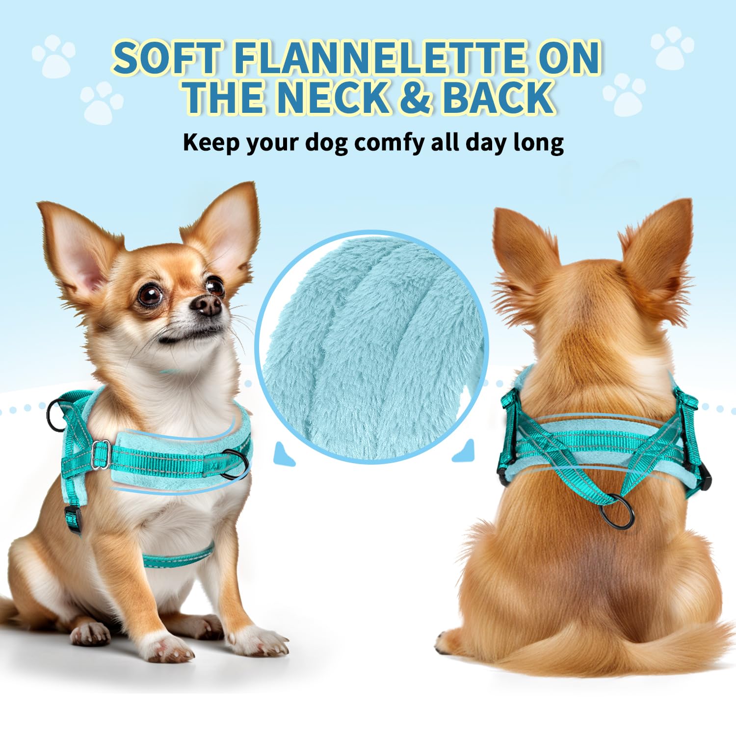 SlowTon small dog harness showing its adjustable neck loops.