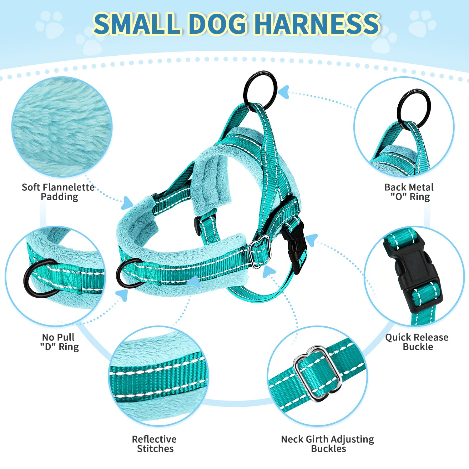 SlowTon small dog harness set with its elastic bungee leash.