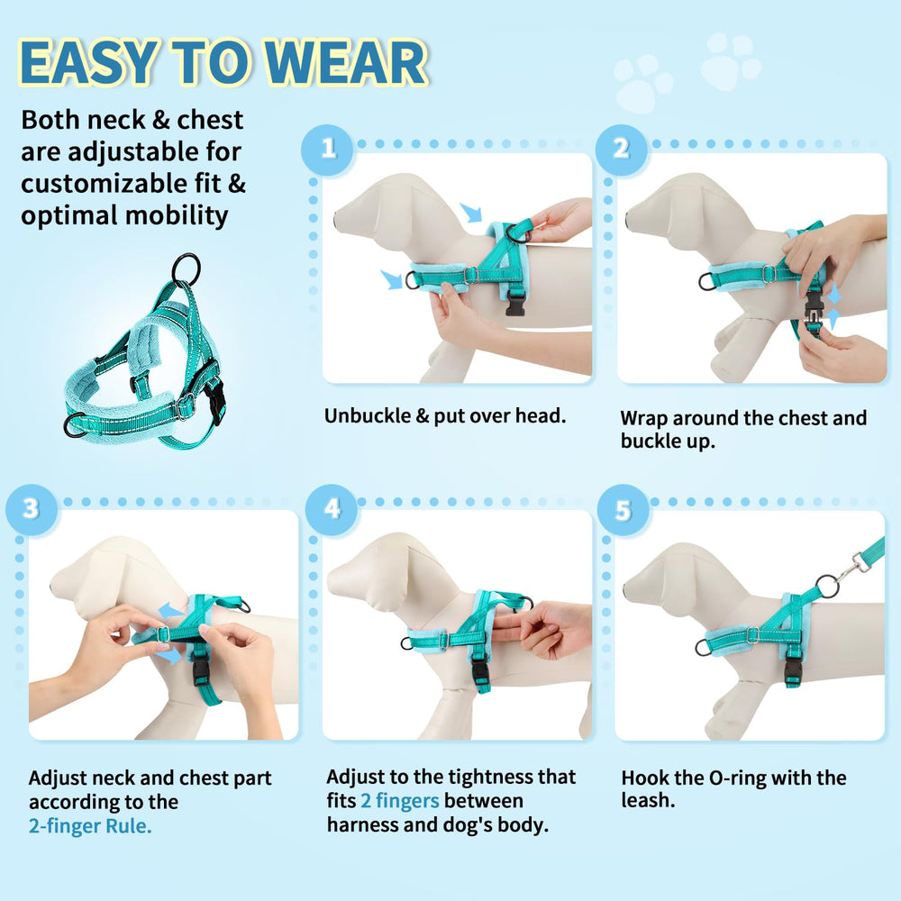 SlowTon small dog harness strap stitching shown for low-light visibility.