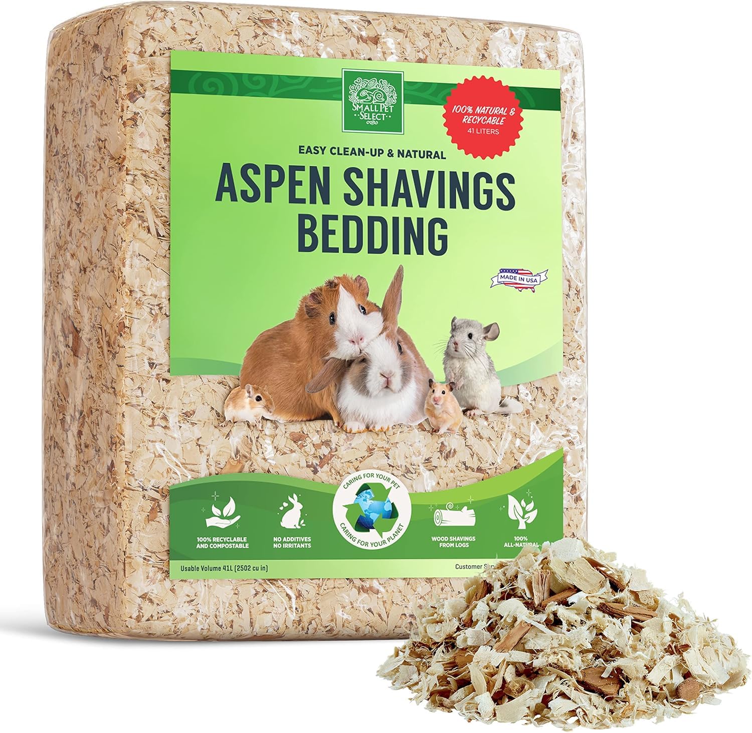 Small Pet Select aspen bedding pack shown from the front.