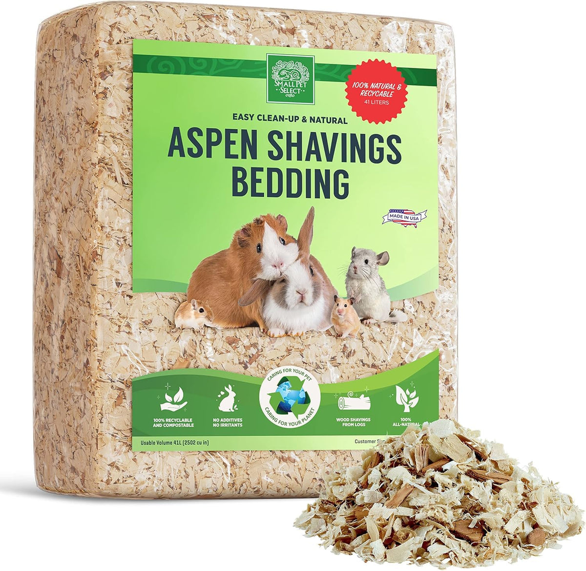 Small Pet Select aspen bedding pack shown from the front.