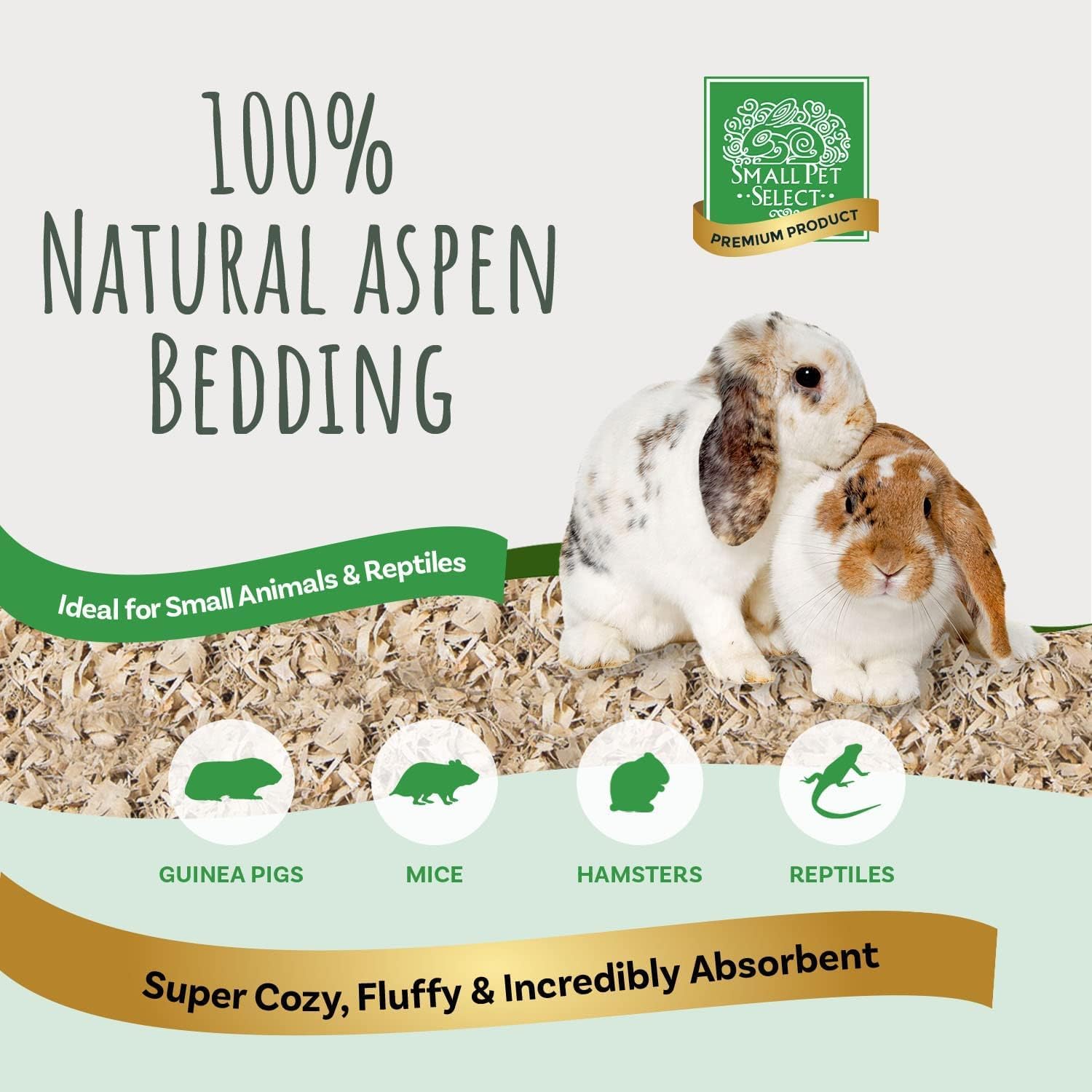 Small Pet Select aspen bedding close-up showing the wood shavings.