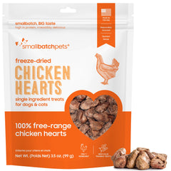 smallbatch chicken heart treats shown with the package front facing forward