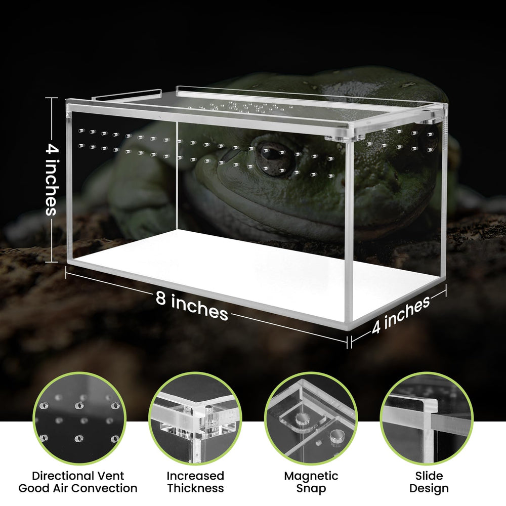Smartang acrylic terrarium showing its sliding top and magnetic closure.