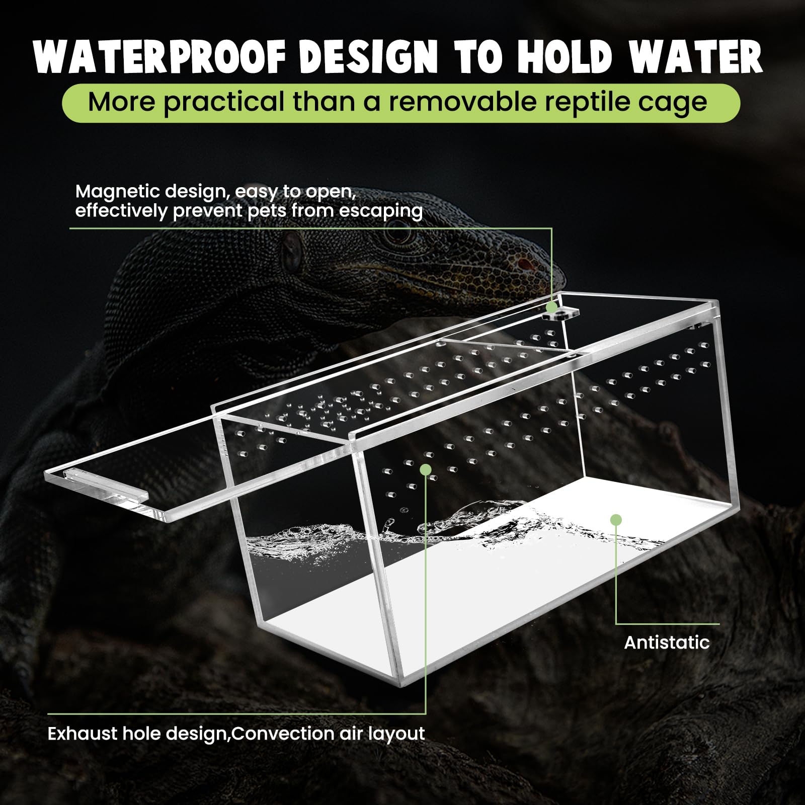 Smartang acrylic terrarium with its side ventilation holes in view.