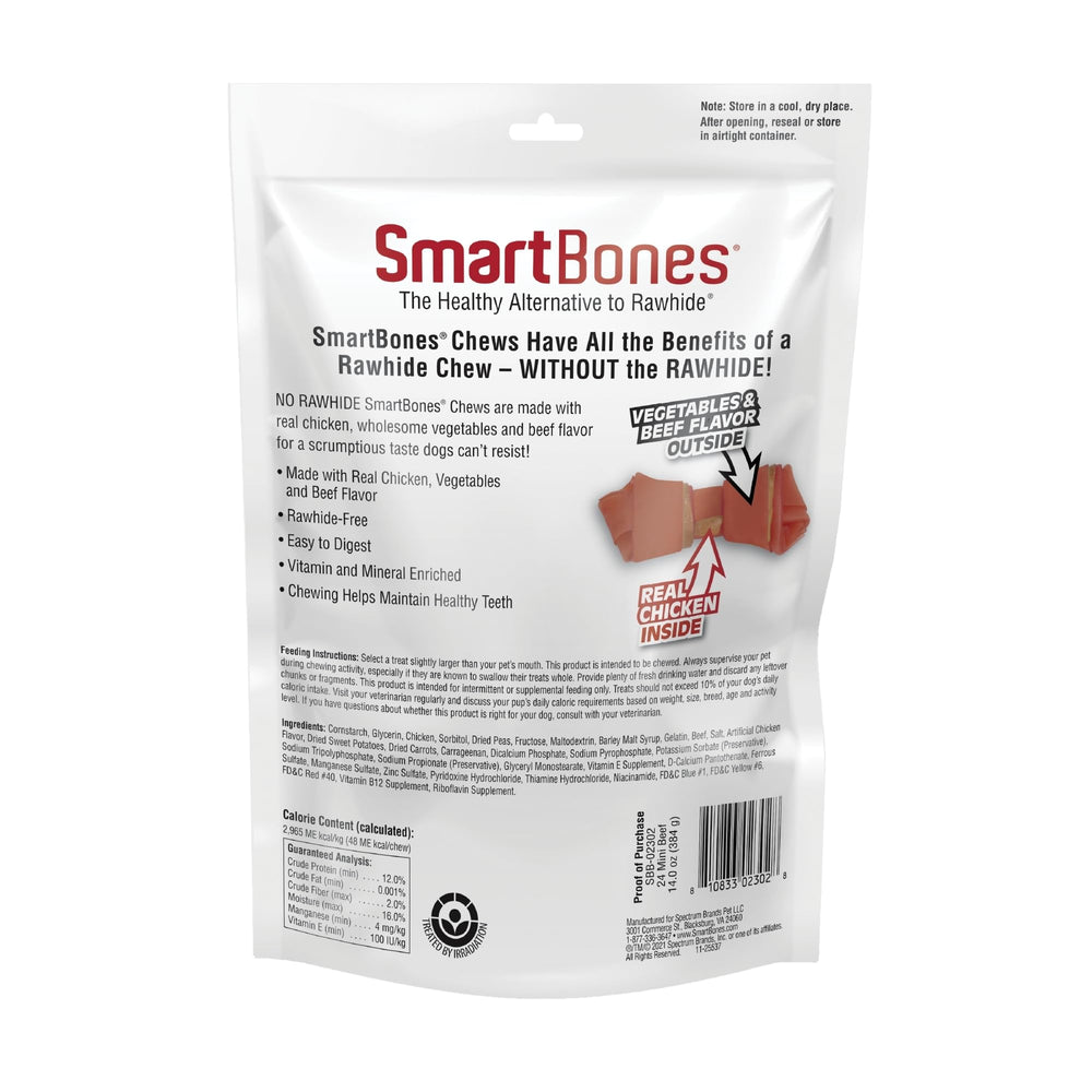 SmartBones Mini Bones dog treat shown close up in its bone shape.