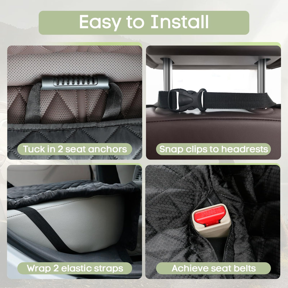 Smatto Back Seat Cover for Dogs shown with its buckles and seat anchors.